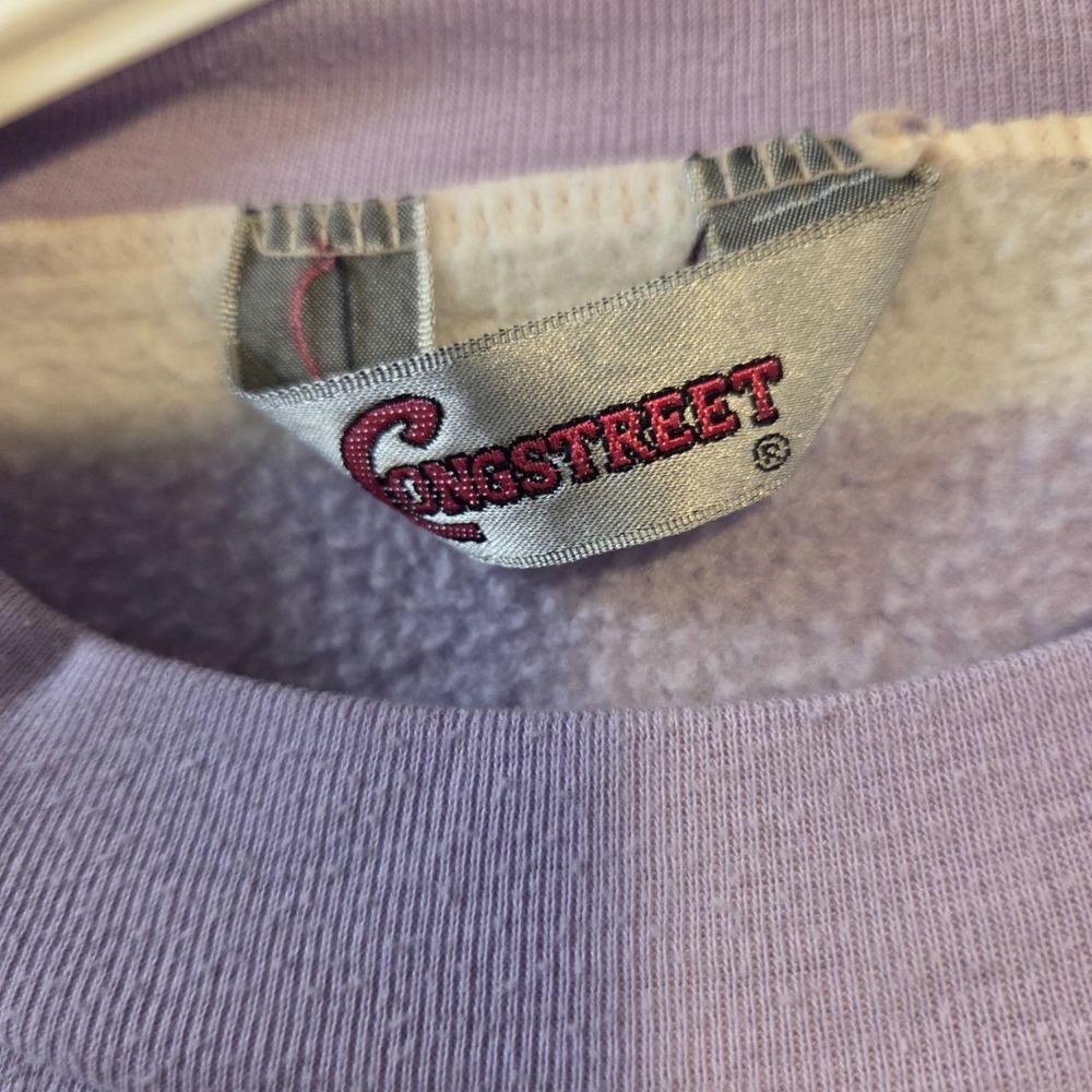Vintage Longstreet Striped Sweatshirt Purple White V-Stitch Crewneck Pullover - Picture 2 of 6
